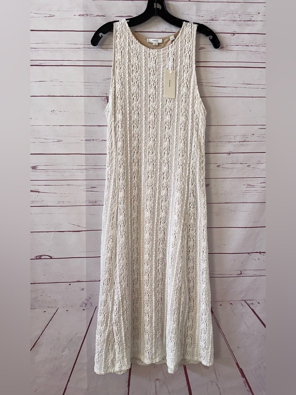 VINCE Size M Lace Midi Dress White NWT
